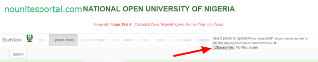 Choose photo to upload to Noun student id card printing National Open University of Nigeria