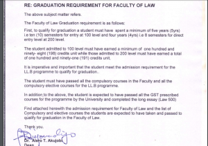 Graduation Requirement for Faculty of Law