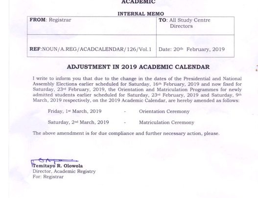 adjustment in academic calendar